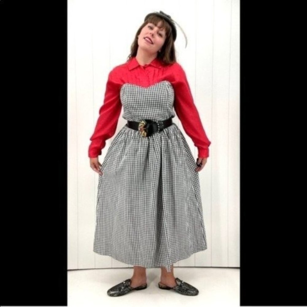 Vintage J. Christopher Black & White Gingham Check Plaid Dress | Size L/XL